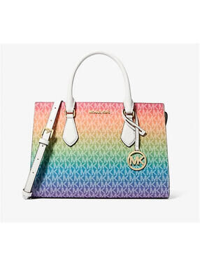 Michael Kors Sheila Medium Rainbow Signature Logo Satchel Pride Ombre NWT